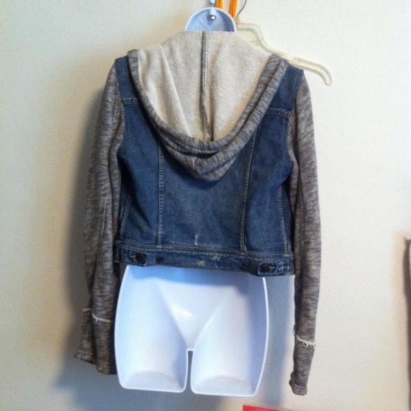 FREE PEOPLE Knit Hooded Denim Jean Jacket Deconstructed Distressed F433J138A - Picture 4 of 13